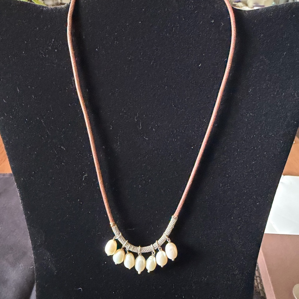 Silpada fresh water pearl with Sterling silver on brown leather cord